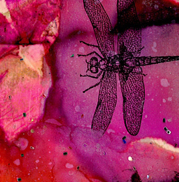 Dragonfly 19 ...Original Mixed Media Aceo collage painting EBSQ ACEO ACETSY Team