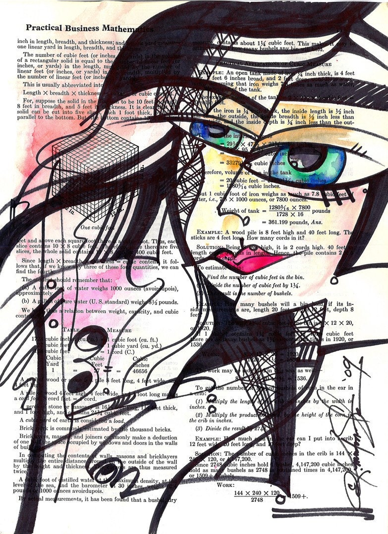 DAILY DOODLE 4 Original Illustration on Vintage Book Page Paper Goddess Doodle
