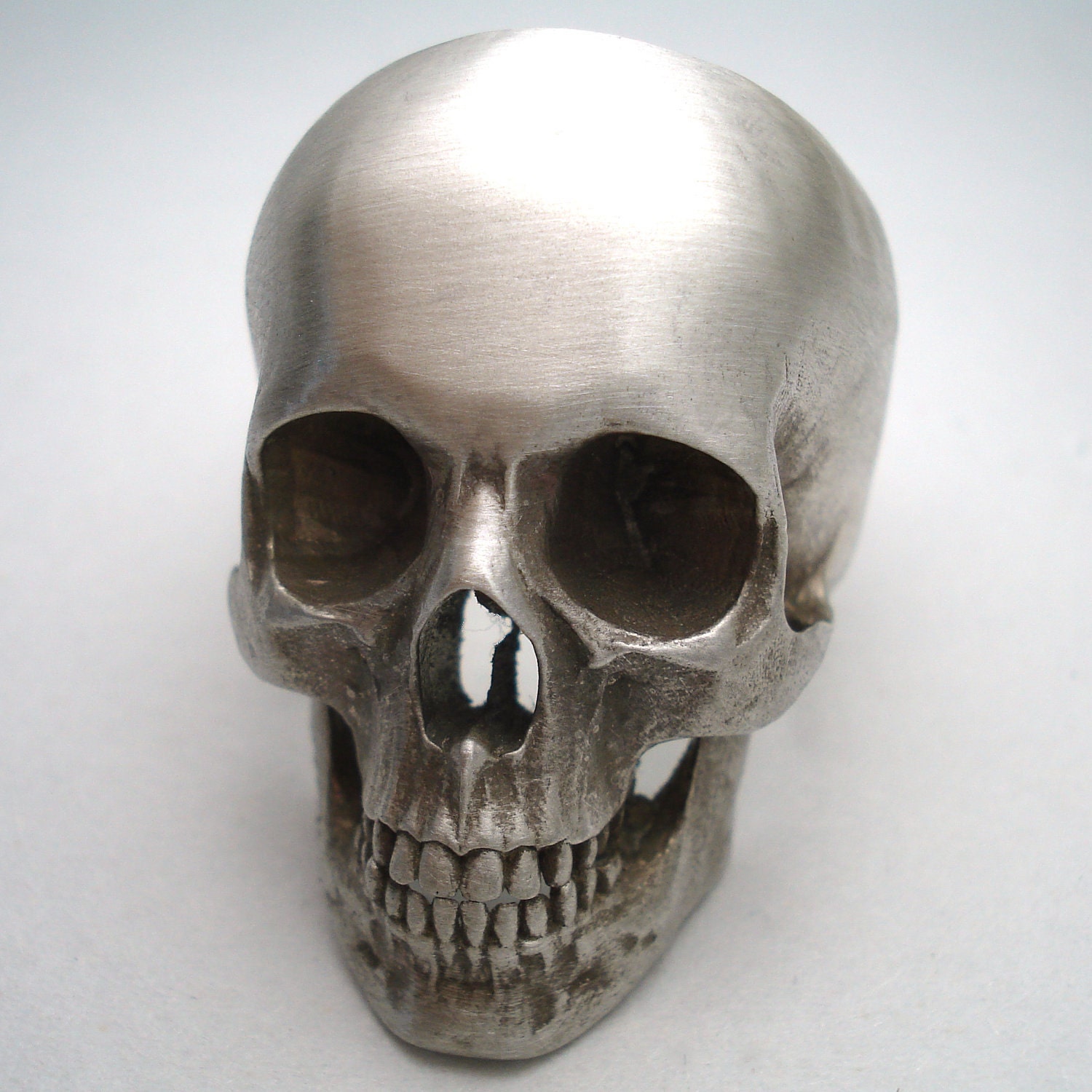 silver skull ring full