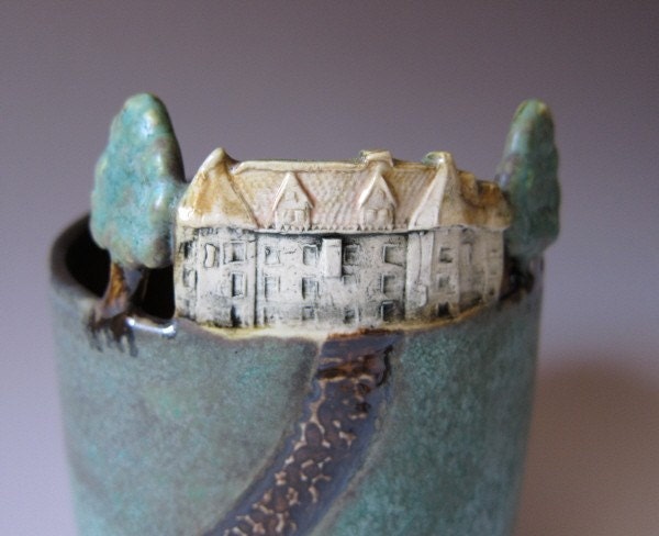 Home Sweet Home - Small Arts and Crafts style Vase / Rose Bowl