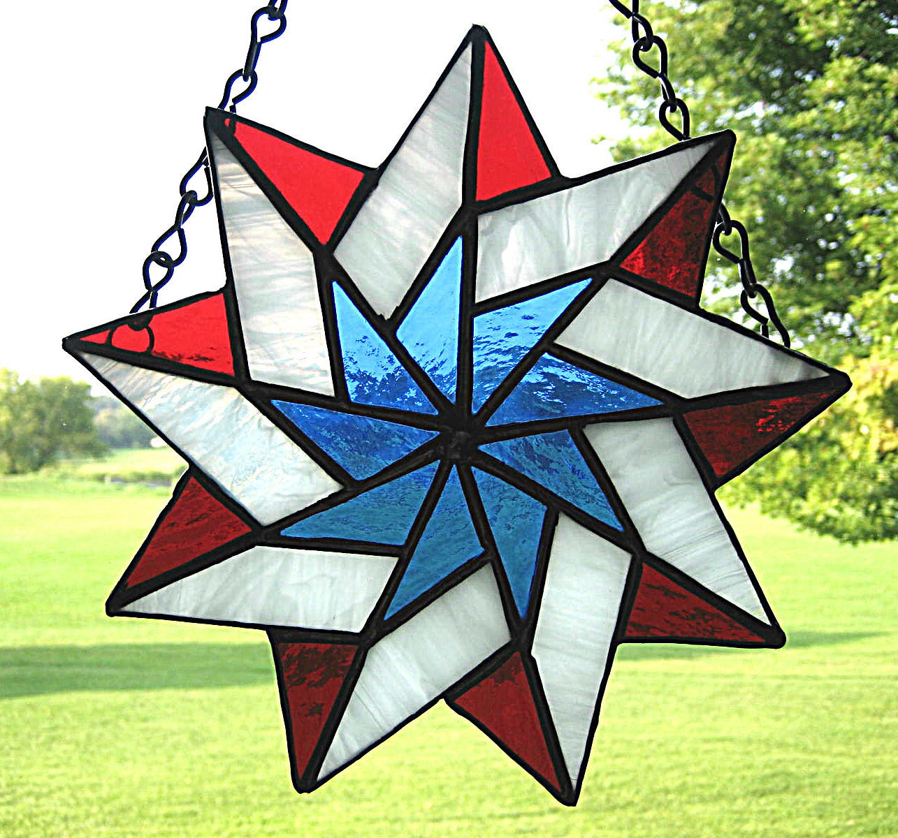 Stained Glass Patriotic Star, Red White and Blue,  Military, Veteran, Memorial Day, 4th of July