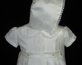 Boys Silk Christening Gown or Baptism Gown with Detach. Skirt, Romper, Bonnet