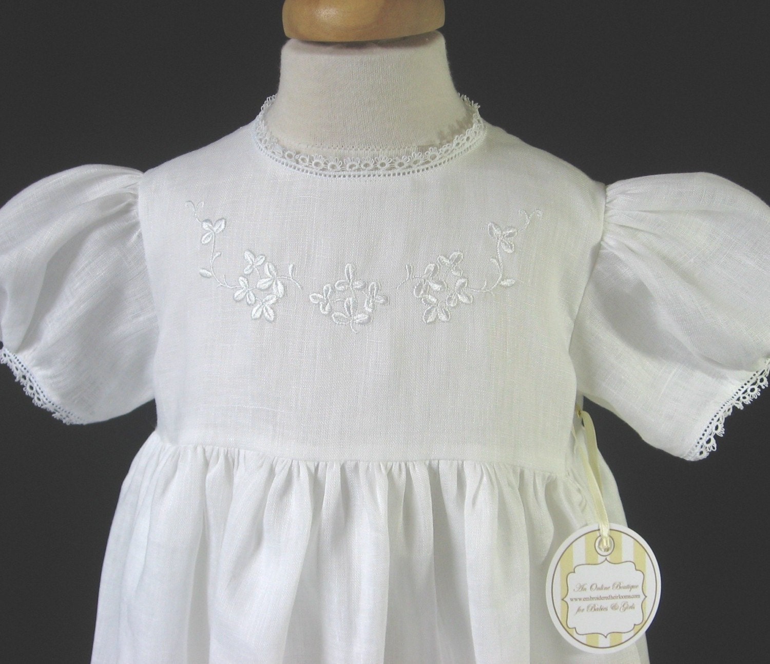 Baptism Gown, Bonnet Linen with Irish Celtic Knot Cross