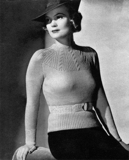 Classic Vintage 1930s Cable Pattern Sweater - plus BONUS Cover Model - PDF eBook