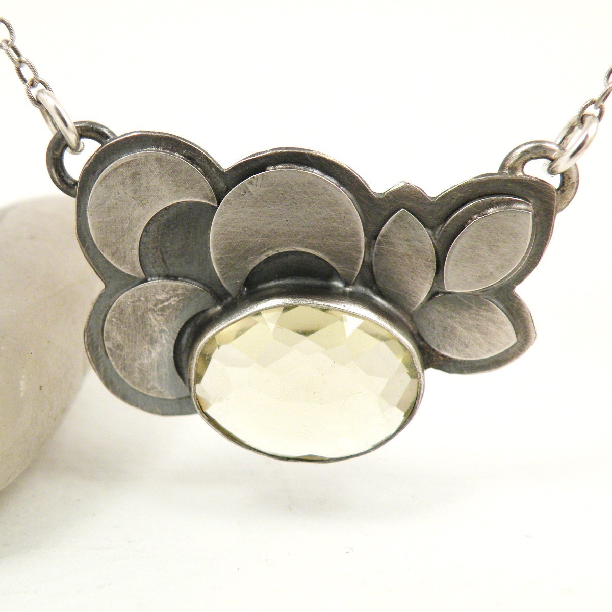 SALE RESERVED Yellow Citrine Sterling Silver Moon Necklace Oxidized Gemstone Jewelry - Many Moons Necklace