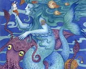 Mermaid art print ocean sealife illustration