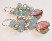 Mauve Purple Opal Teardrop Cluster Bridesmaids Earrings, Brown, cafe, latte, tiffany blue, aqua, ocean blue, frosted violet