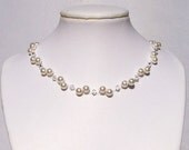 White Pearl & Clear Crystal Illusion Bridal Wedding Necklace Jewelry, floating, diamond white pearls