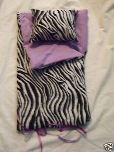 Handmade Sleeping Bag (Purple/Zebra) fits 18 inch Doll Like American Girl