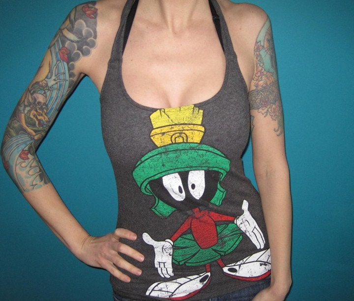 Marvin the Martian halter top made from a salvaged shirt Small Medium or large