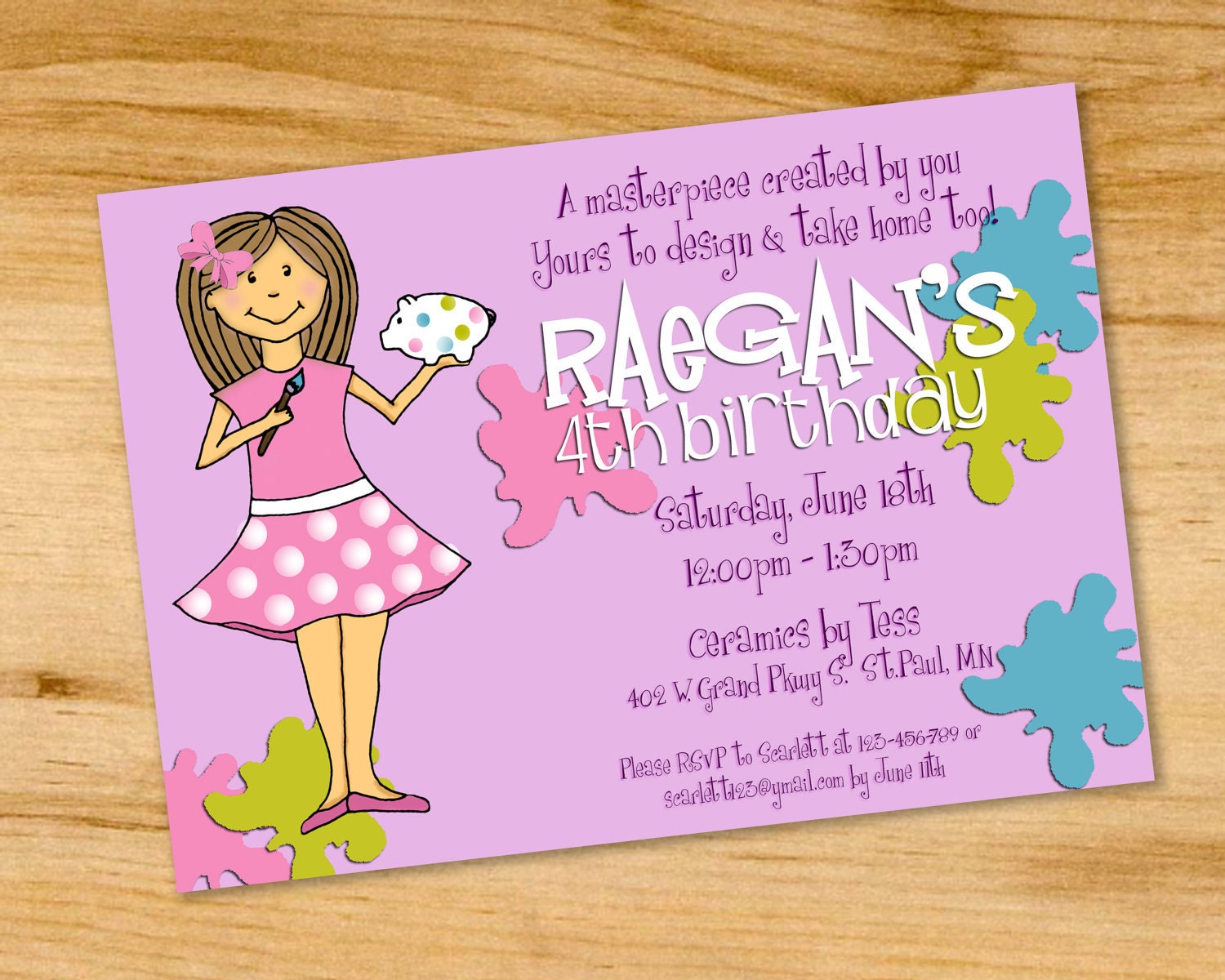 Ceramics- Pottery Painting- Birthday Party Invitation - Digital File or Printed