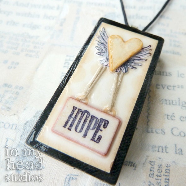 Love Keeps Hope Aloft  - Altered Domino Pendant / Necklace / Jewelry  - Upcycled Recycled - Pips Dots 4/6 (10)