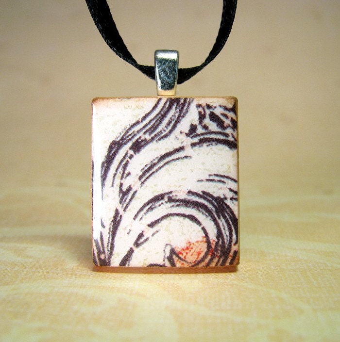 Scrabble Tile Pendant Necklace - Rock Star Swirl - Letter X - Upcycled Recycled