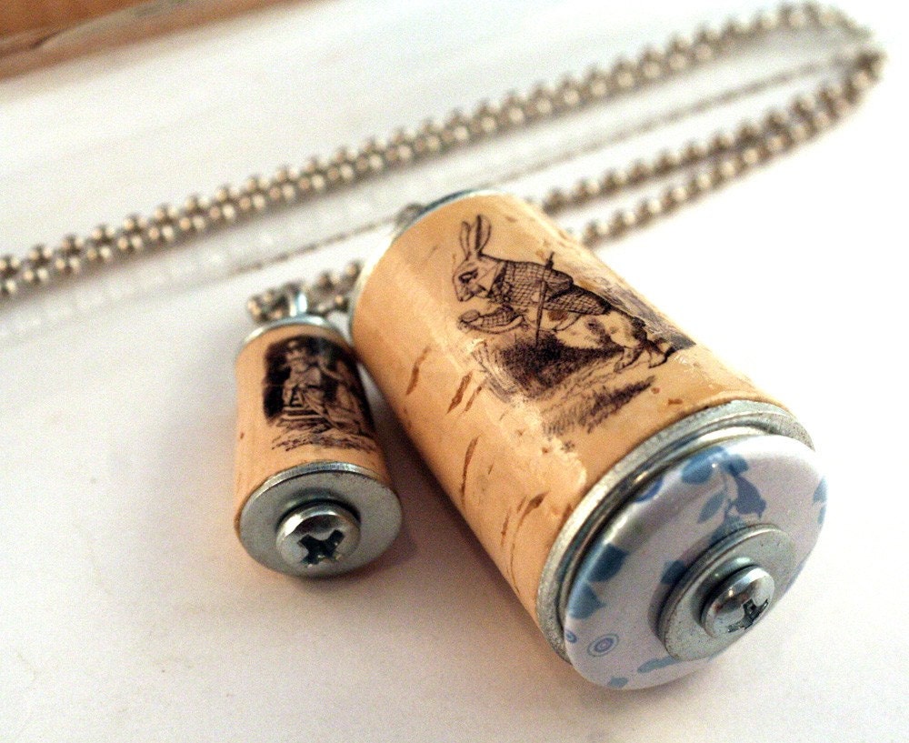 I'm Late ALICE in Wonderland Cork Necklace In Test Tube - Eco Friendly Jewelry