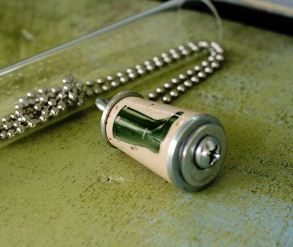 Rainboots Necklace - Upcycled Cork Jewelry in Test Tube by Uncorked - Green Wellies