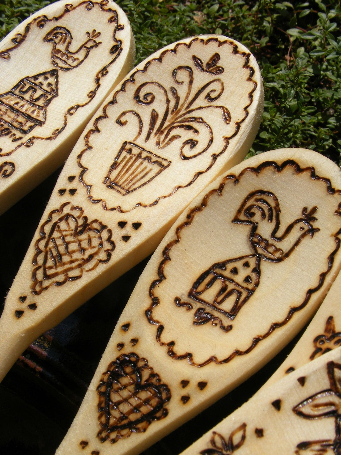 WOODEN SPOON, Owl, Wood Burned, Custom, You Choose - Owl, Toadstool, Rooster Weathervane, Cupcake