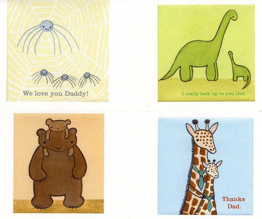 I Love Dad cute animals card set