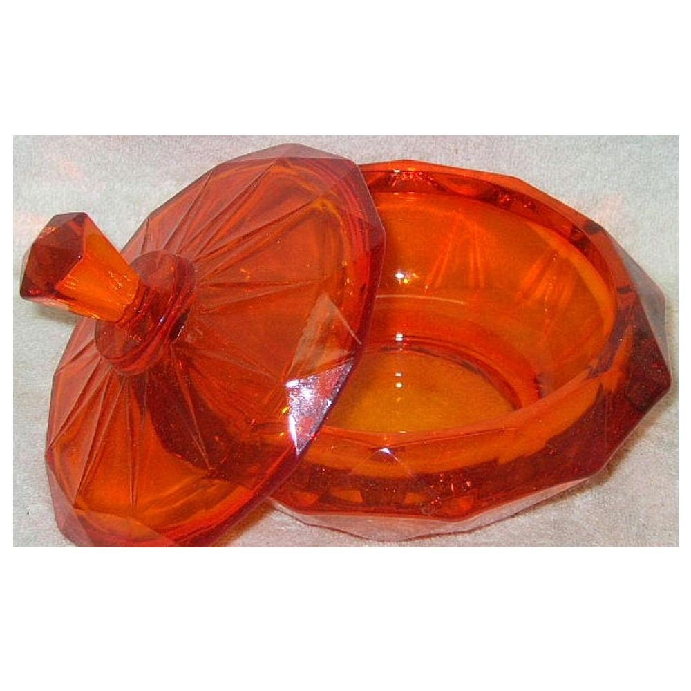 Vintage covered glass candy dish guaranteed to be orange by xurple