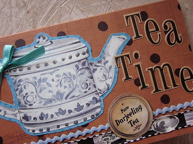 Greeting card tea time tea pot one of a kind blank