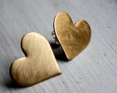 Handmade Large Brass Heart Studs