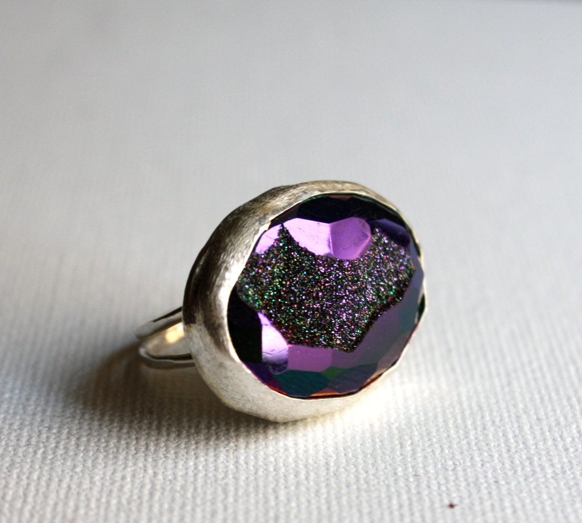Faceted Peacock Drusy Ring- Handmade in Sterling Silver by Rachel Pfeffer