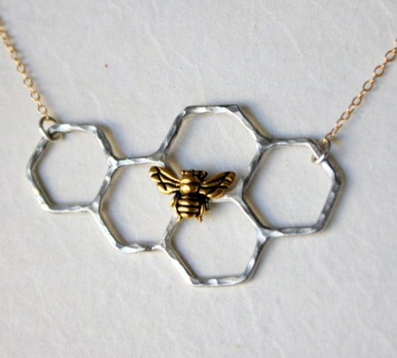 Sterling Silver Honeycomb Necklace on 14k Gold Filled Chain