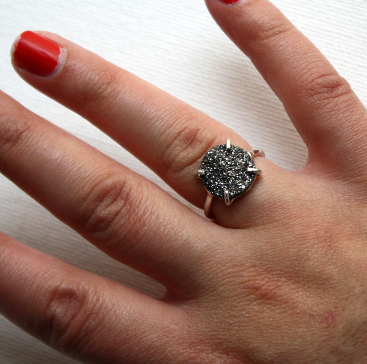 Sparkling Black Graphite Drusy in Handmade Prong Setting- Rachel Pfeffer