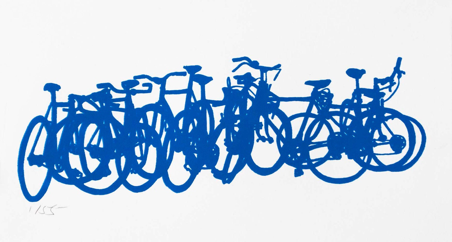 Bicycle Art Print - Bike Stack Mini 9-6 Blue