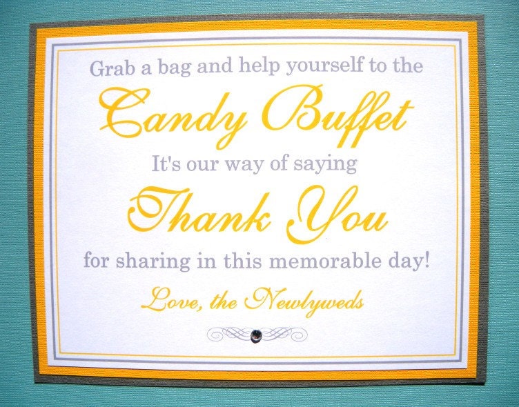 8x10 Flat Wedding Candy Buffet Sign in Gray and Yellow - READY TO SHIP