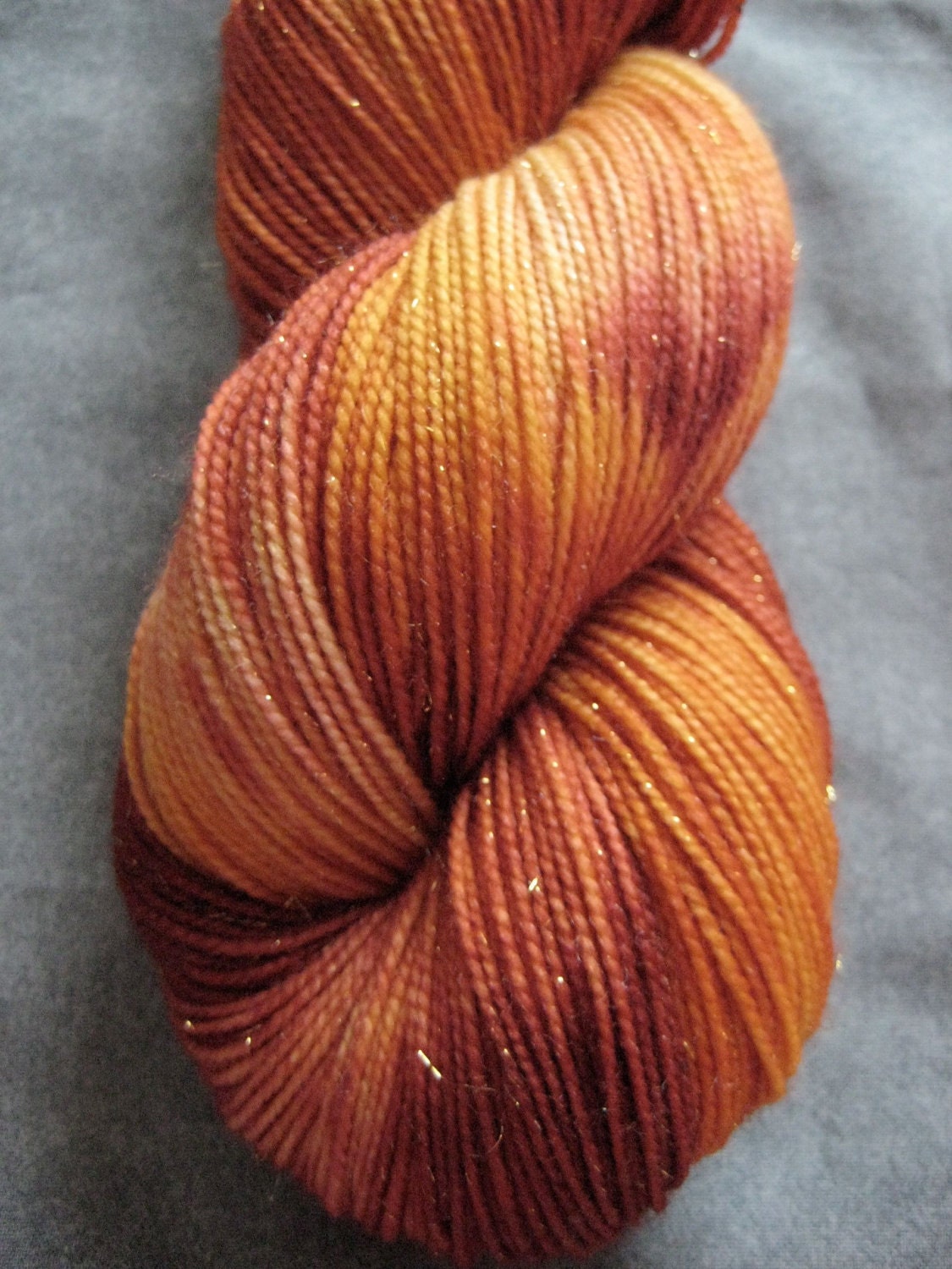 Hand Dyed Sparkle Sock Yarn - 438 yds - "Blood Orange"