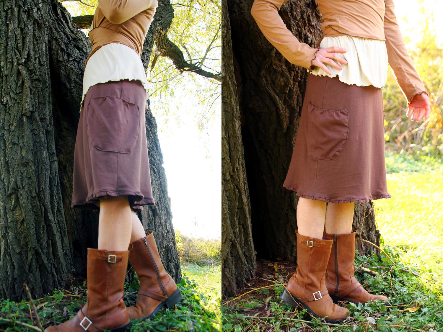 A-Line Ruffle Skirt with Pockets in Organic Jersey Knit Cotton, Made to Order