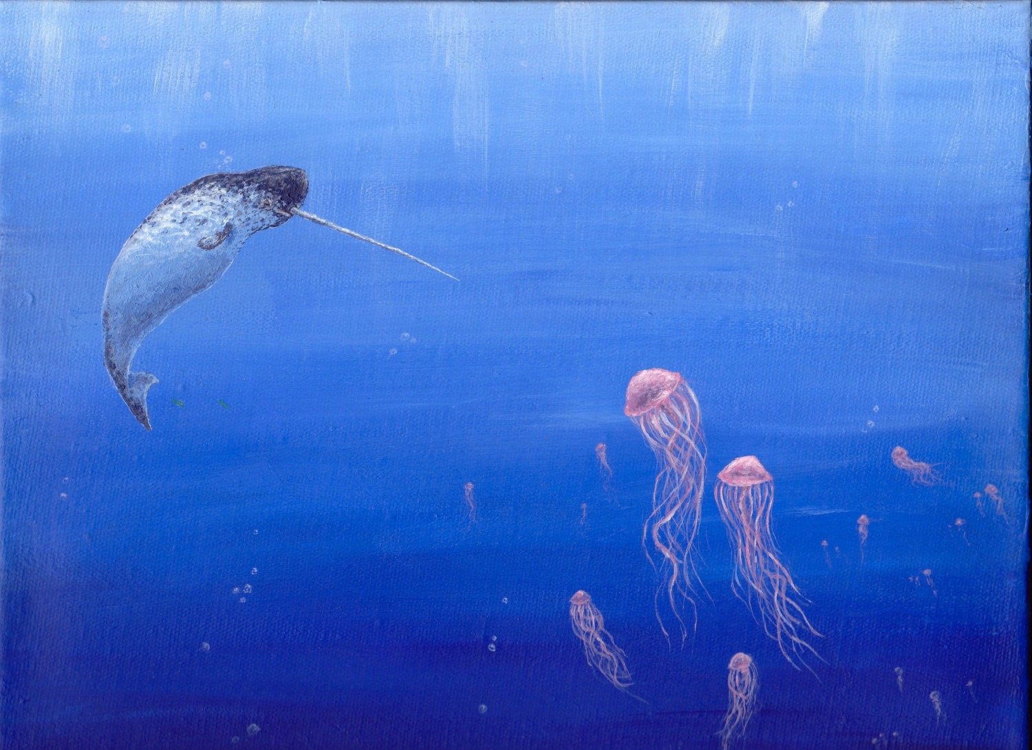 Narwhal and Jelly Fish Painting c