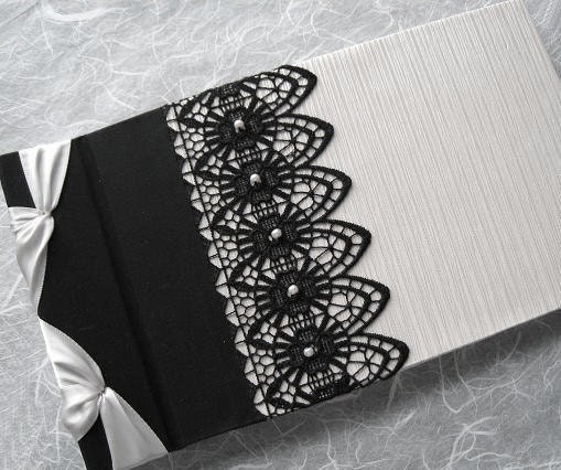 Black Lace Wedding Guest Book or Photo Album Vintage on Ivory Made to Order