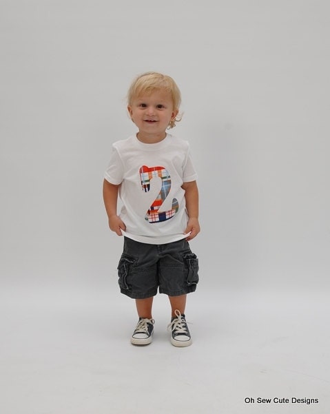 Cute Boy Birthday Number Appliqued Onesie or Tee---Your Choice of Fabric and Number