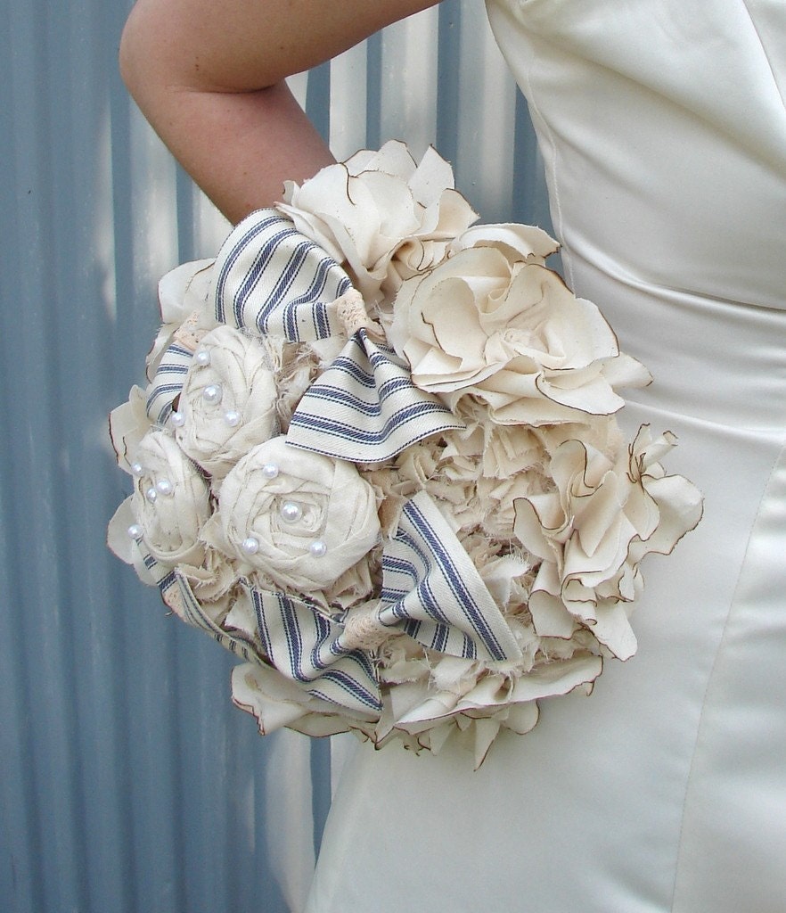 Cotton Fabric Bouquet - wedding, rustic wedding - Fabric Flower Bouquet, Fabric Bouquet