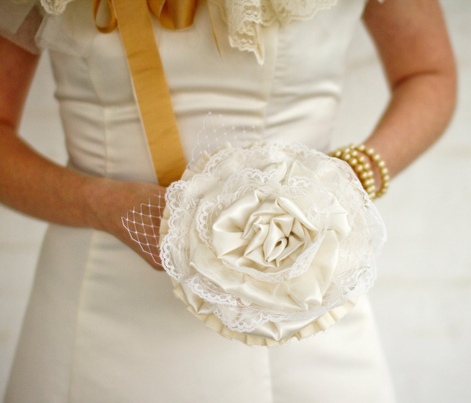 Small Bridal Bouquet, Fabric Flower - Wedding, Vintage Wedding - Fabric Bouquet, Fabric Flower Bouquet, Bouquet, Bridal Bouquet