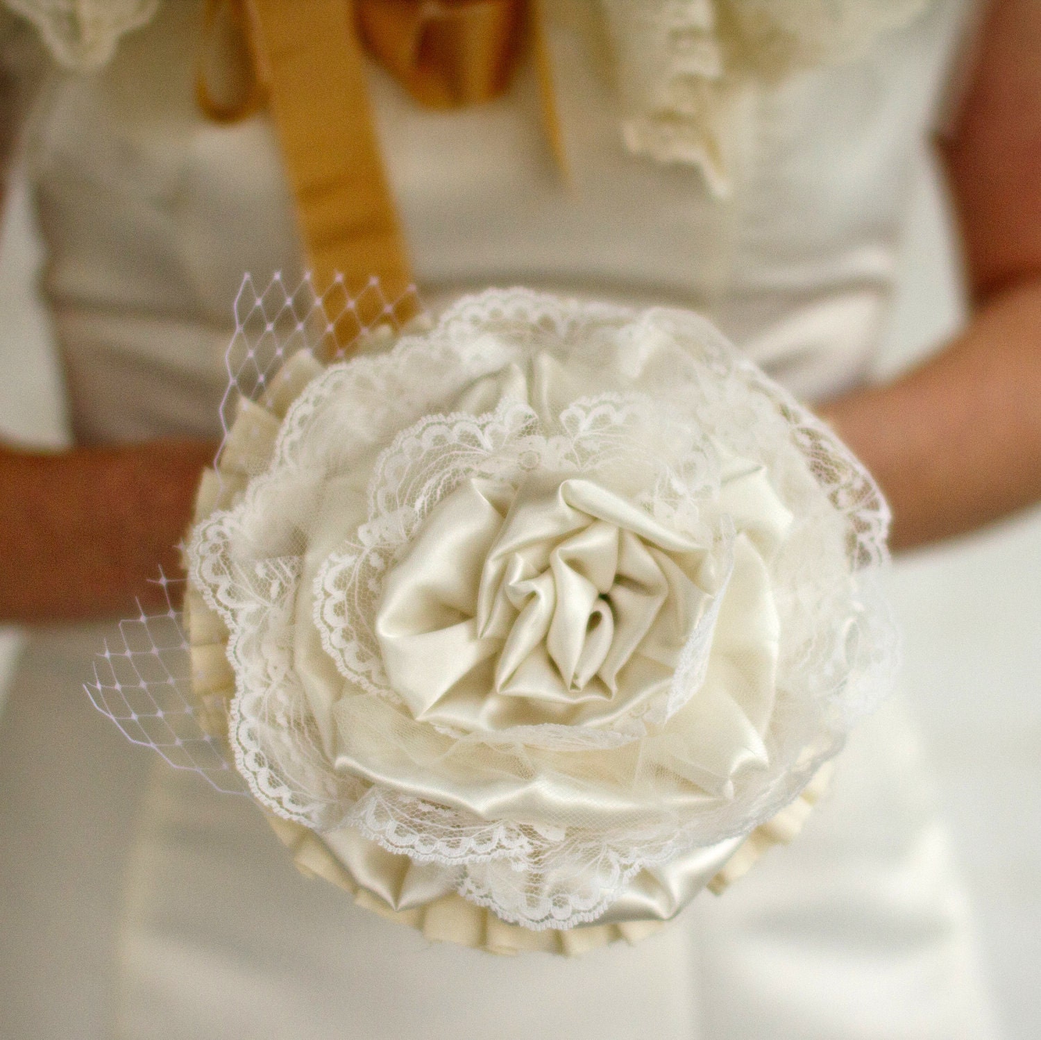 Small Bridal Bouquet, Fabric Flower - Wedding, Vintage Wedding - Fabric Bouquet, Fabric Flower Bouquet, Bouquet, Bridal Bouquet