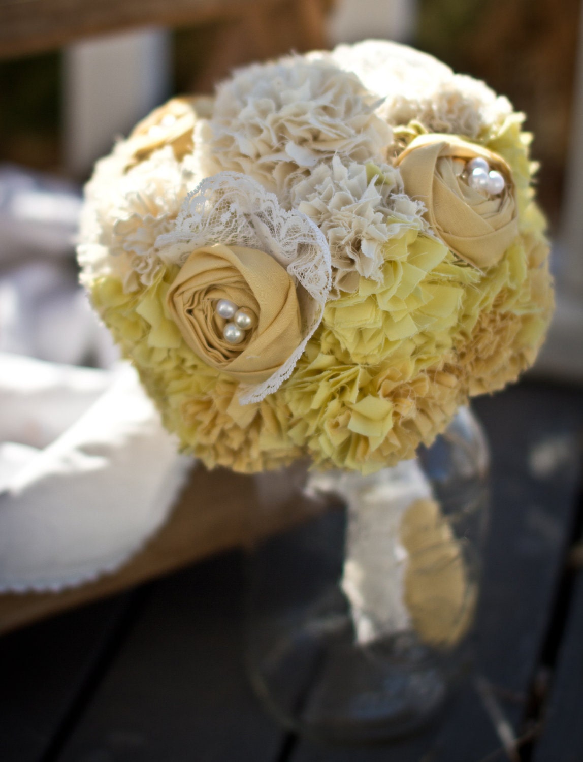 Yellow Fabric Flower Bouquet, Ombre Bouquet, Fabric Bridal Bouquet, Weddings