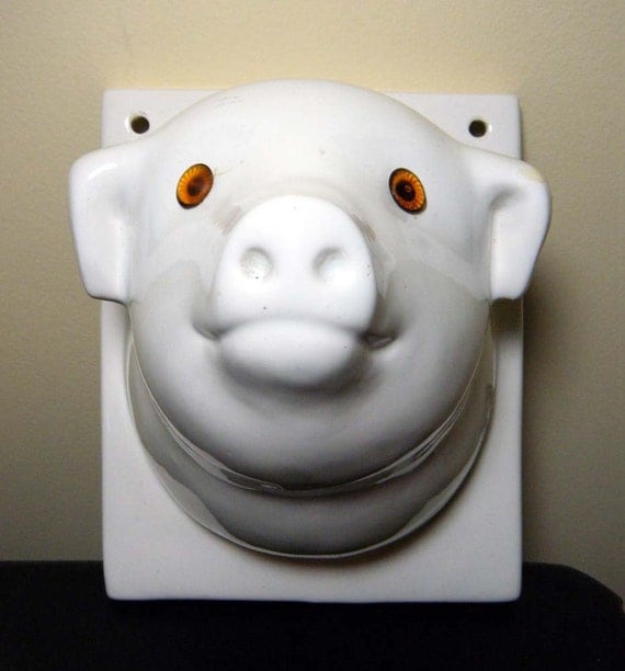 Vintage Pig Hog Head Wall Mount Decor White by Vintageworks