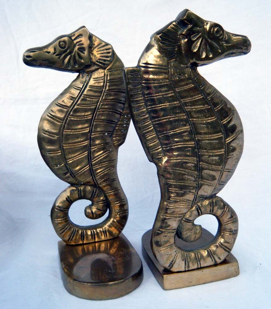 Vintage Solid Brass SEAHORSE Bookends Set by Vintageworks on Etsy