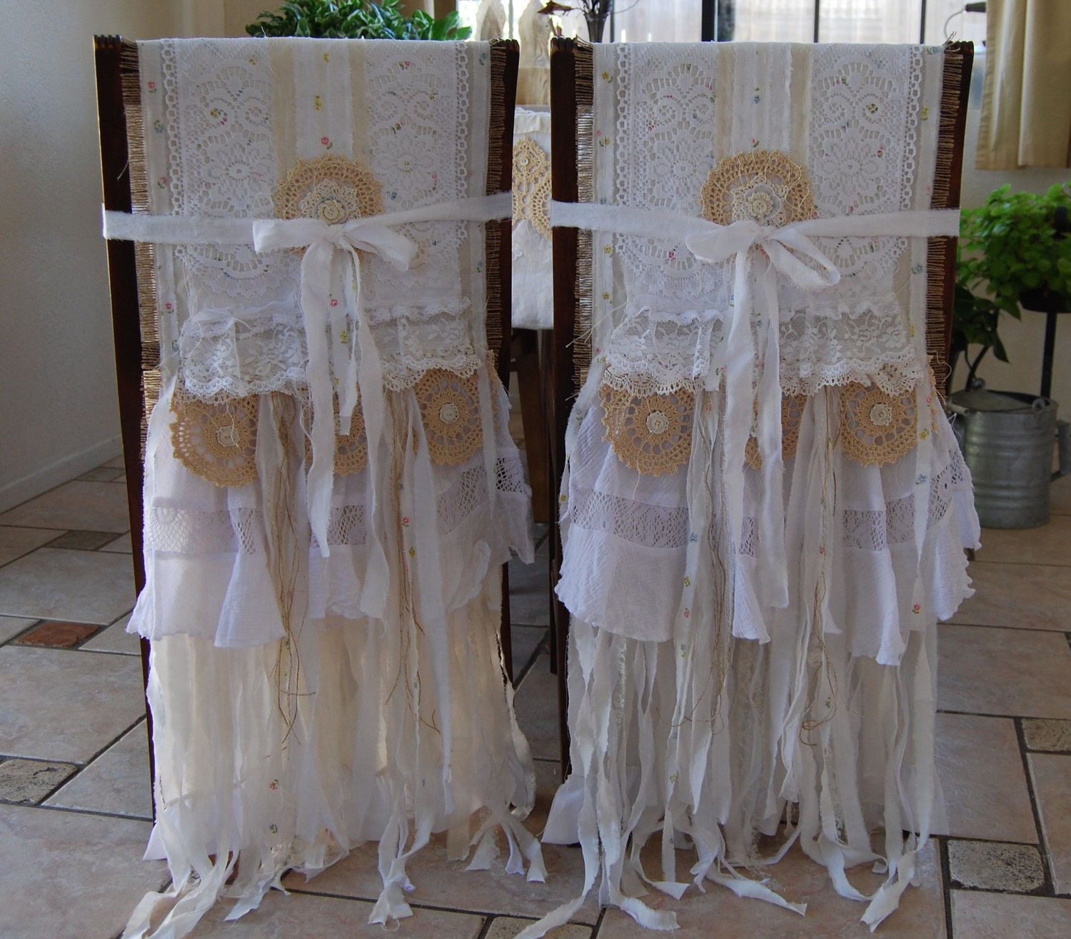 My Whole Heart - Vintage Lace and Burlap Bride and Groom Chair Covers