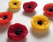 Poppy Fabric Applique - 6 Handmade Mini Poppy Flowers in Orange, Yellow and Red