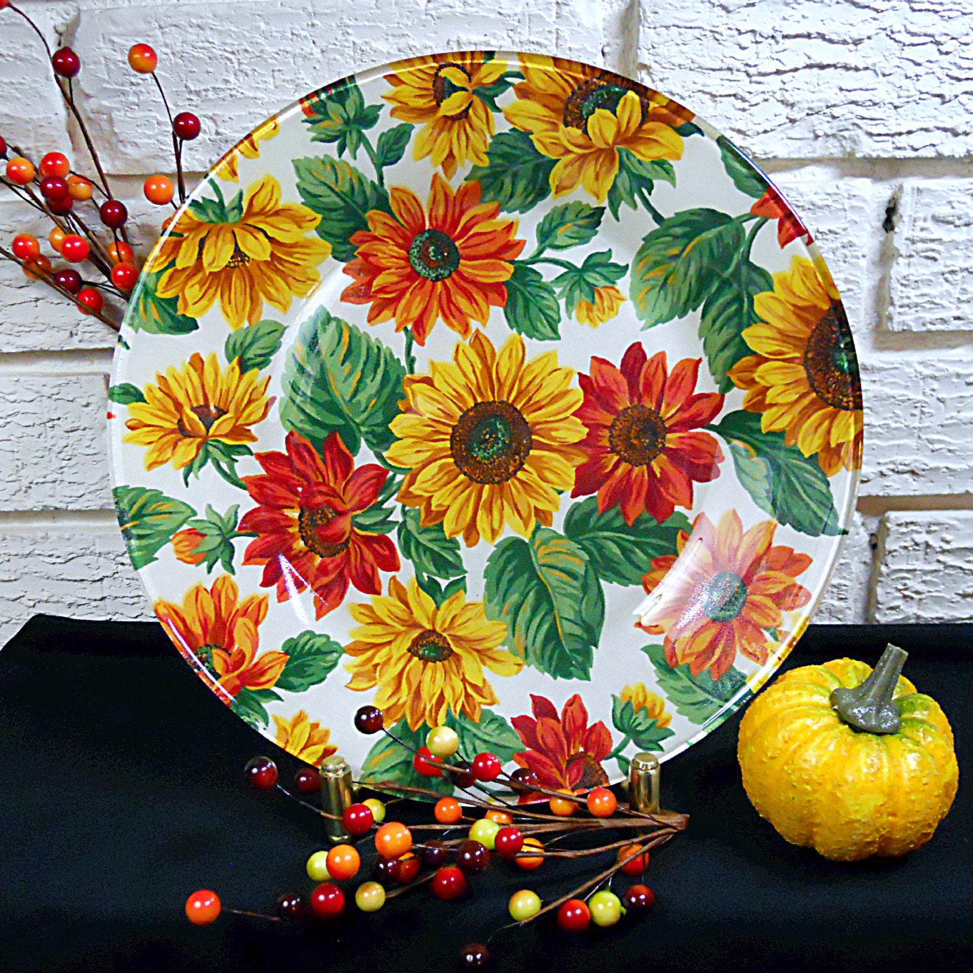 Reserved for Linda - Sunflower Decoupage Decorated Glass Plate