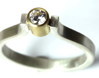 Cubic Zirconia Ring - Silver & Gold