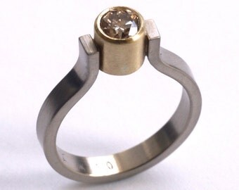 Champagne Diamond Ring, White Gold & Yellow Gold.