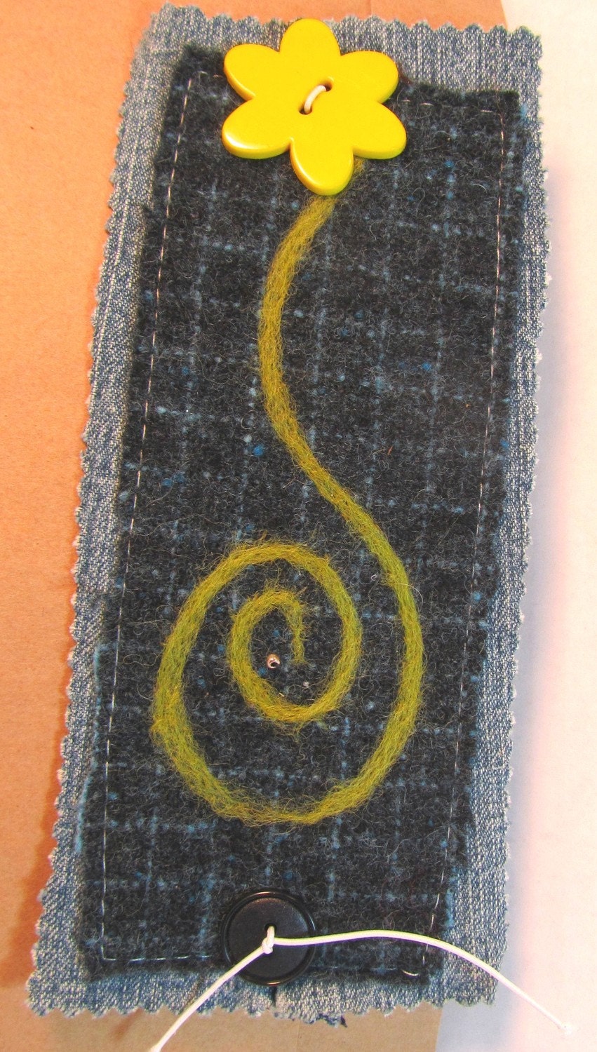 Blue Plaid  Needle Felt Swirl Adjustable Book Mark