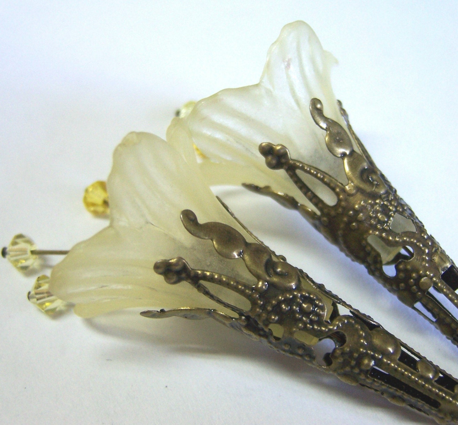 Close Out Sales // Long Pale Yellow Trumpets Earrings