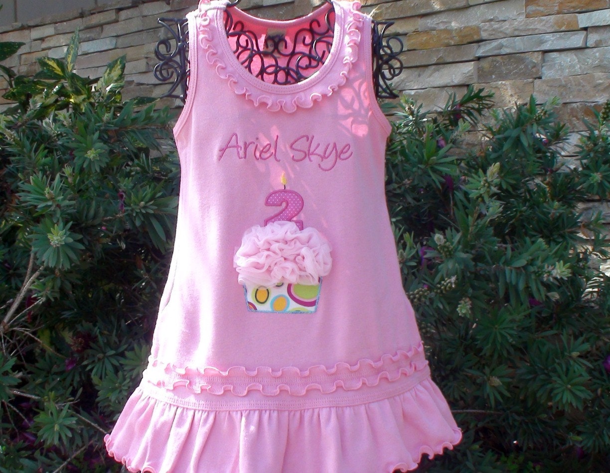 Personalized Chiffon Cupcake with number candle birthday Dress - Custom Made Sizes 12 mos-Girls 6X