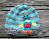 ROBOT Childrens and Baby Hat- Beanie- Photoprop, Robot Hat, Space robot, toddler hat, novelty hat, childrens clothing