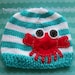 AQUA CRAB-Nautical- Childrens Beanie and Hat- Aqua and White- Red Crab, crab beanie, crab hat, nautical theme inspired hat